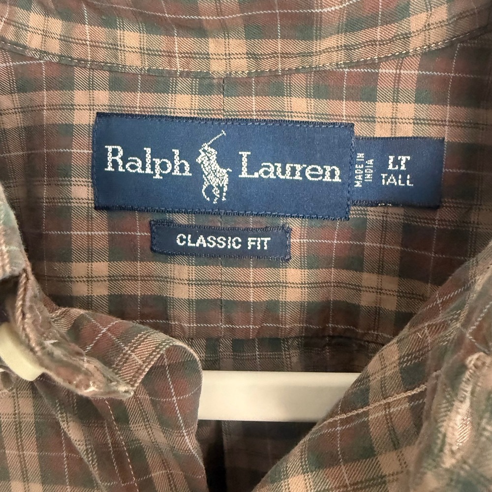 Ralph Lauren Mens LT Tall Classic Fit Brown Plaid Button Down Shirt Long Sleeve - Picture 4 of 8